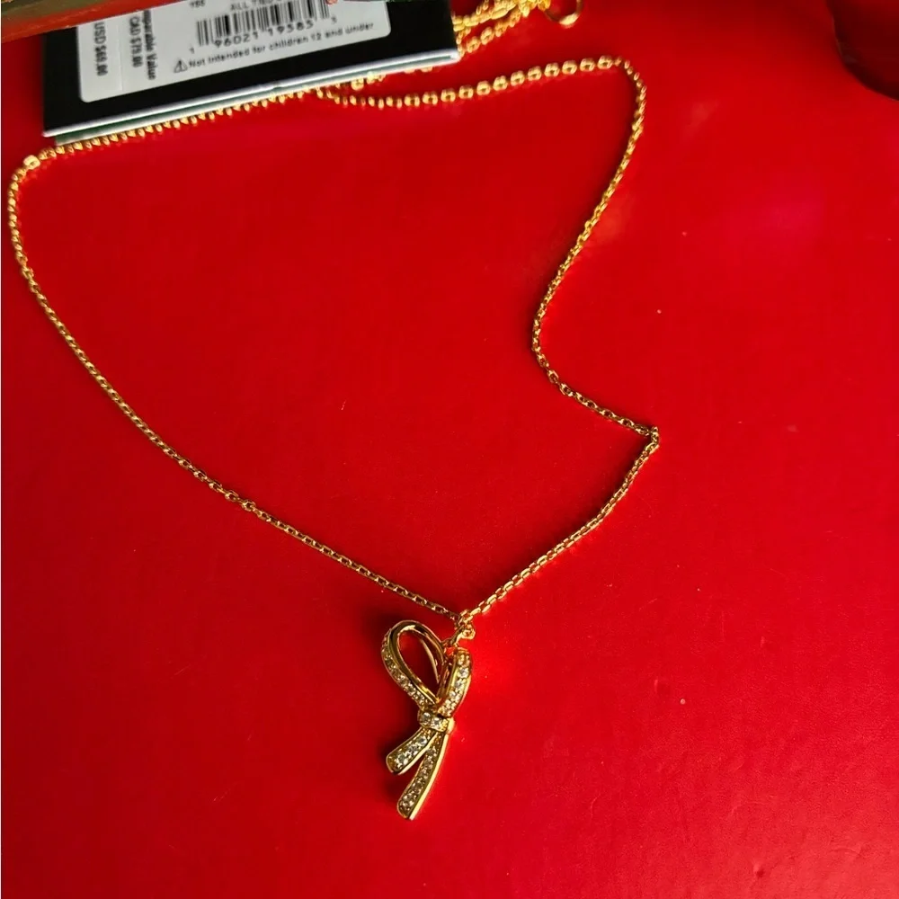 Kate Spade Necklace,Kate Spade Gold and Crystal Ribbon Necklace
